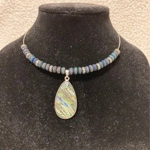 Hand made turquoise pendant choker necklace